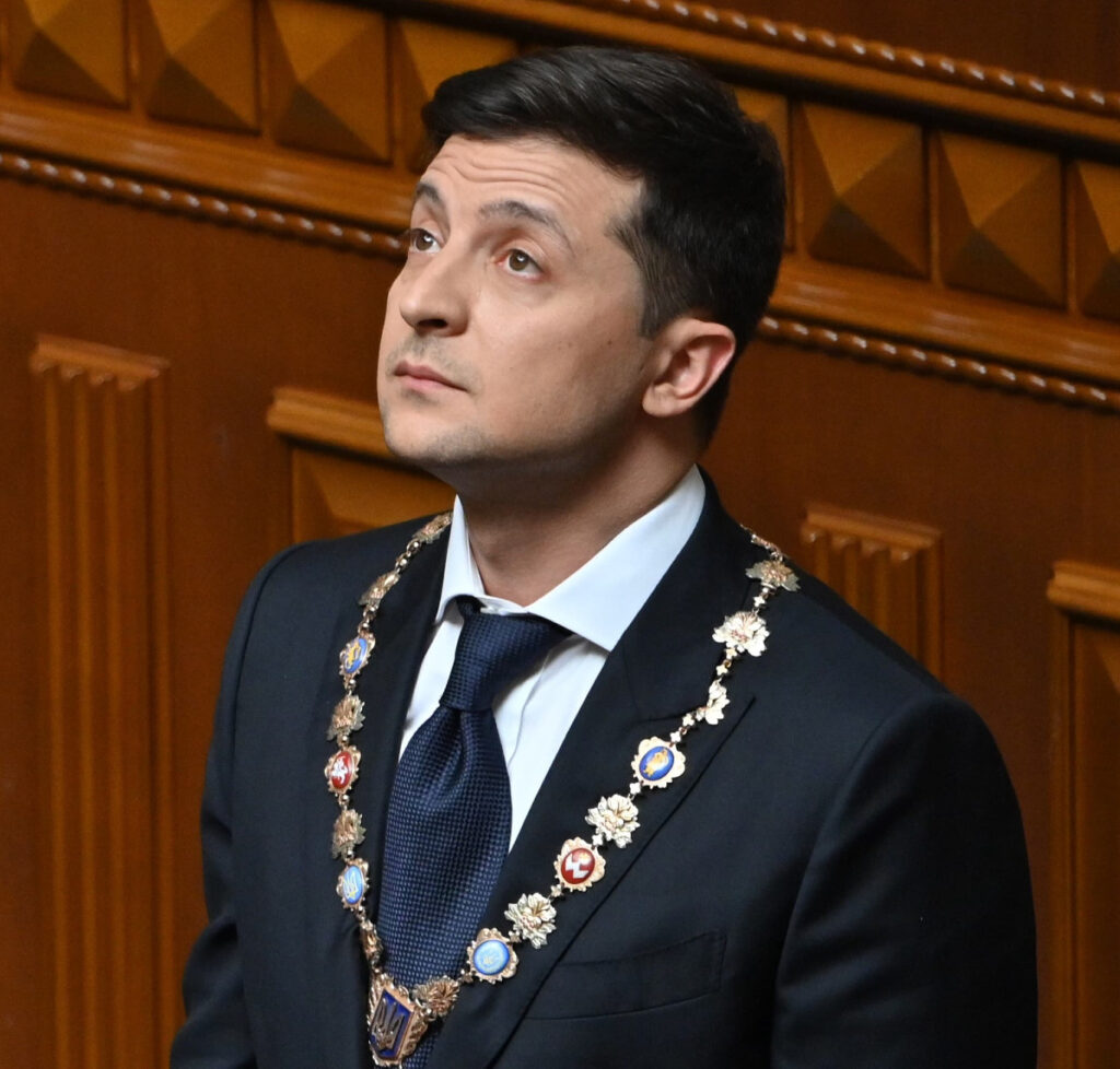 photo of Volodymyr Zelensky, President of beleaguered Ukraine, looks to Heaven for help.