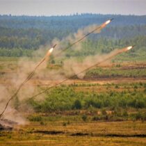 photo of a UR-77 Meteorit mine clearing vehicle throws line charges 98 yards long, which explode and detonate nearby mines in a 6-yard-wide path. The Ukrainian and Russian armies both use this AEV.