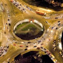 photo of a busy British roundabout