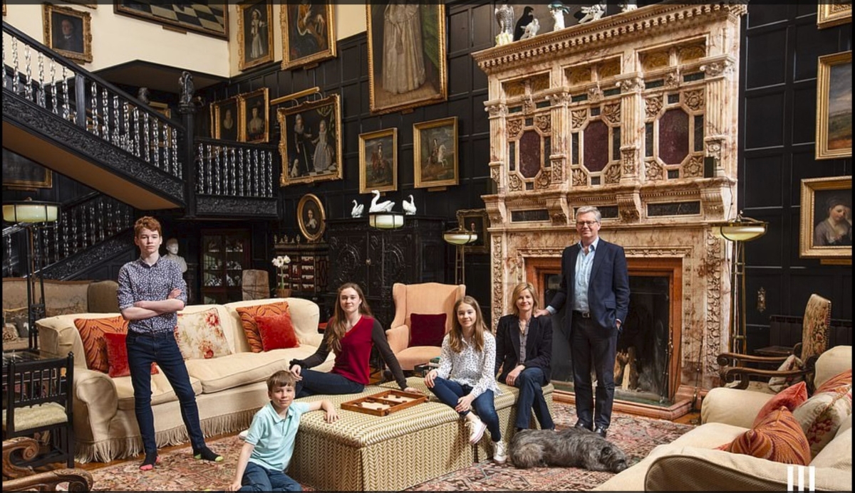 main interior living room at Madresfield Court, with the massive Italian