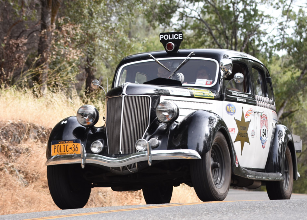 photo of a 1936 Ford police car on the Great Race in 2018