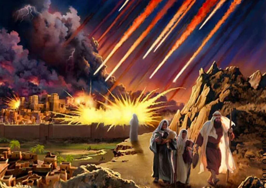 modern drawing of the destruction of Sodom by God