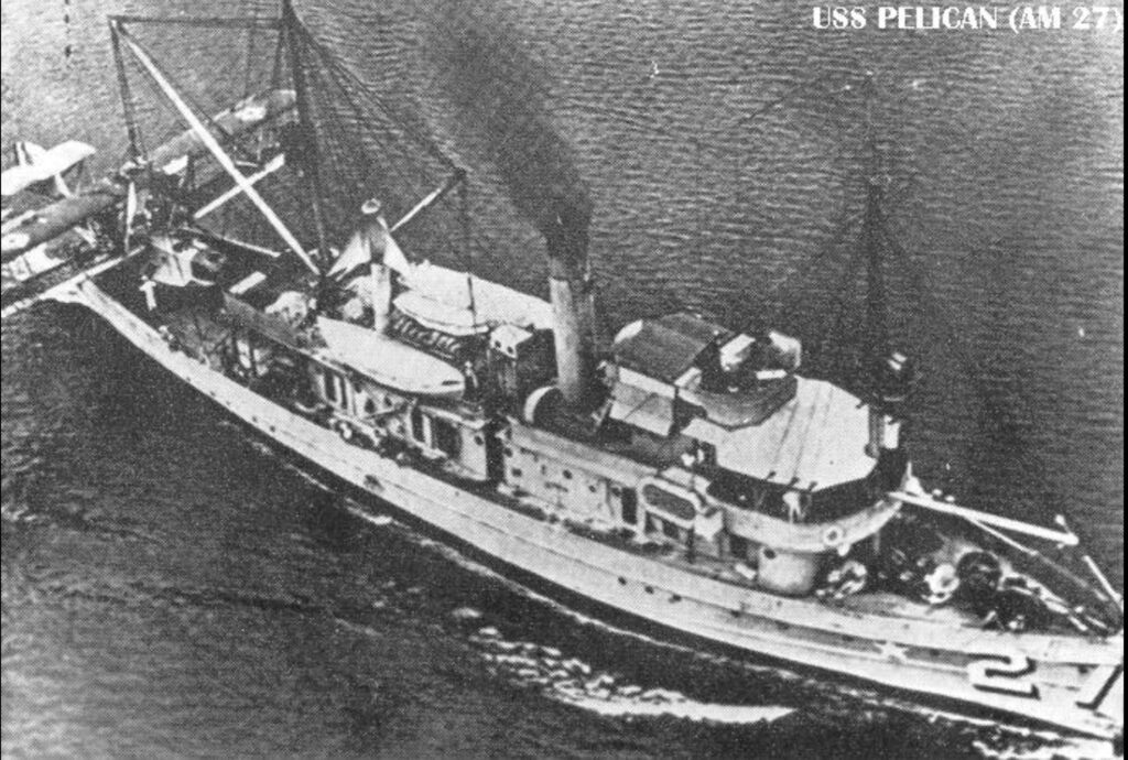 USS Pelican with float plane on stern
