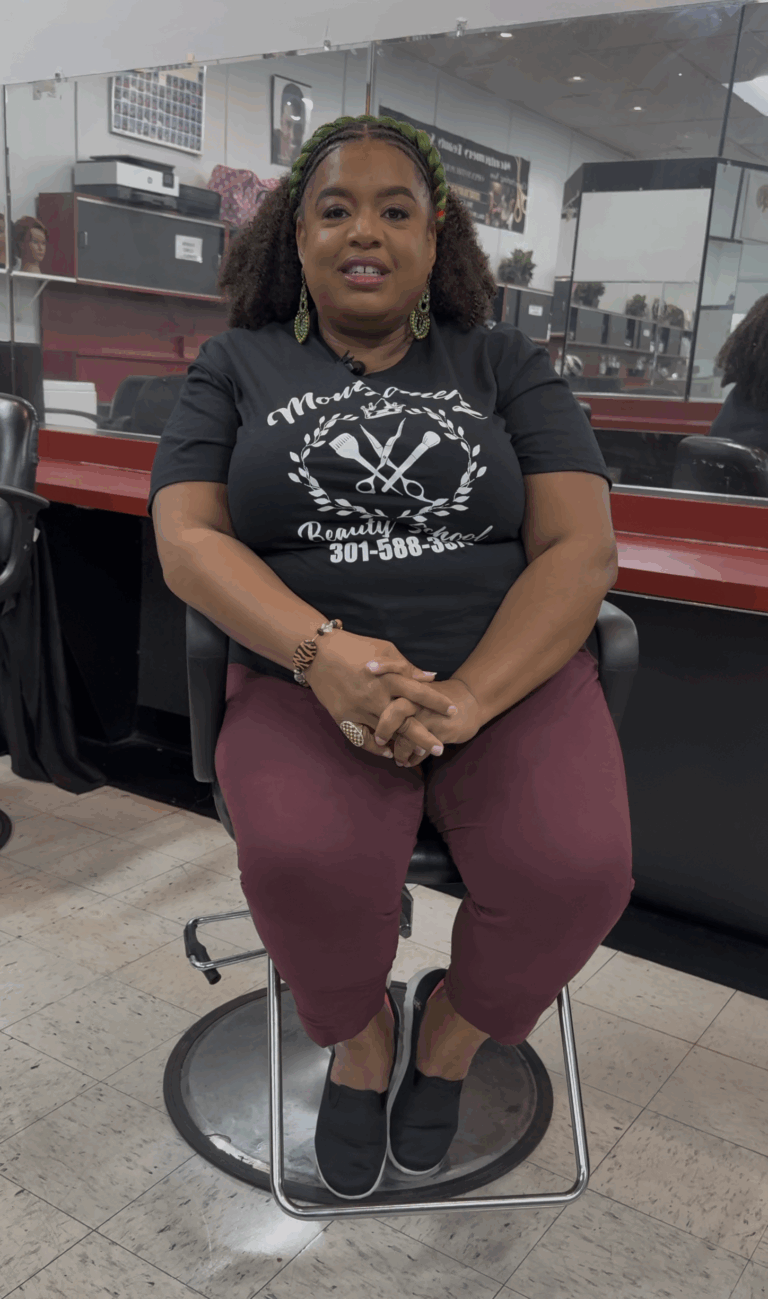 Deanna Jenkins pivoted from her corporate career after being laid off and is now a cosmetology trade school student at Montgomery Beauty College.