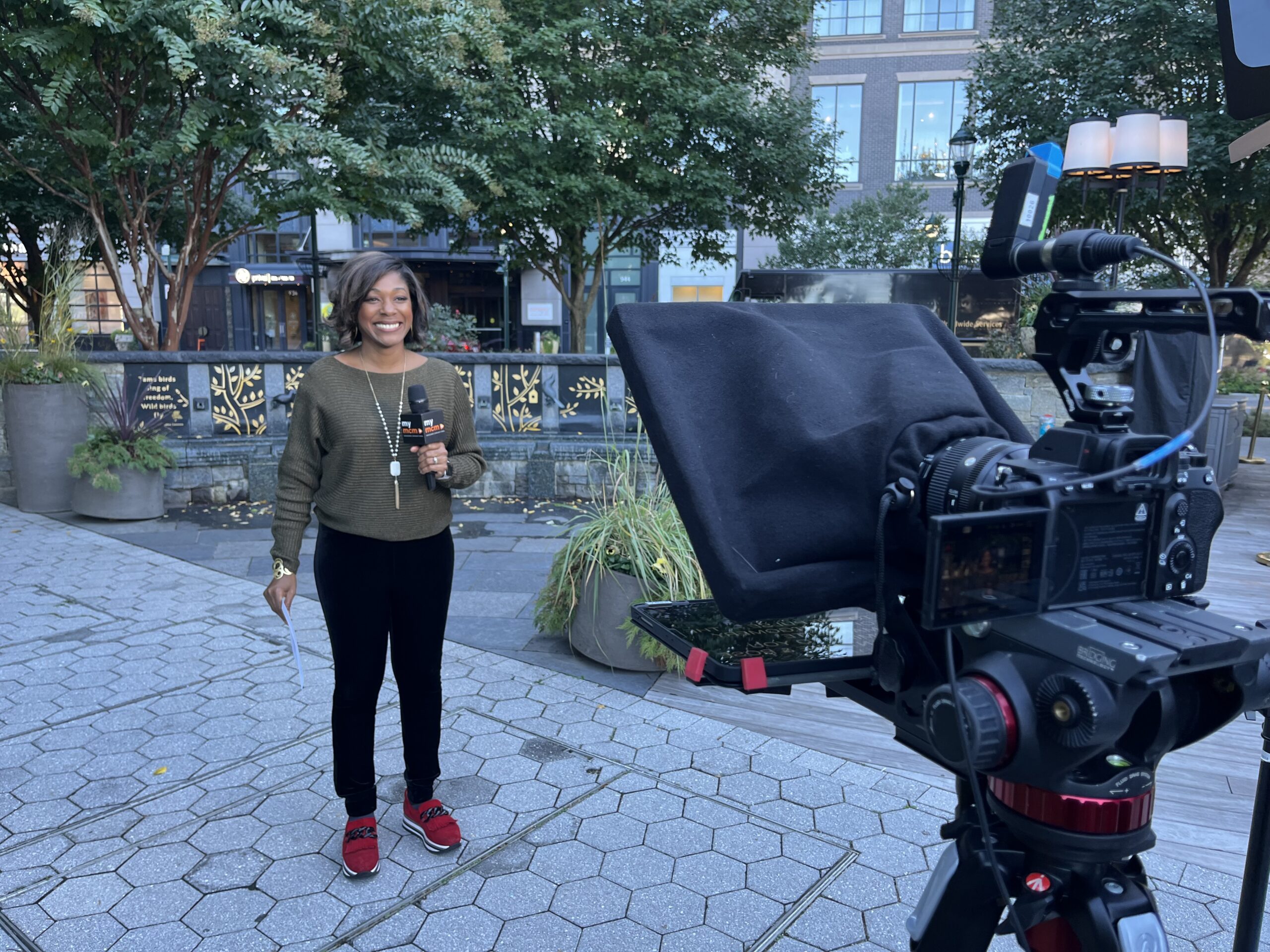 Markette Sheppard hosting "The Pulse" on location at Pike and Rose.