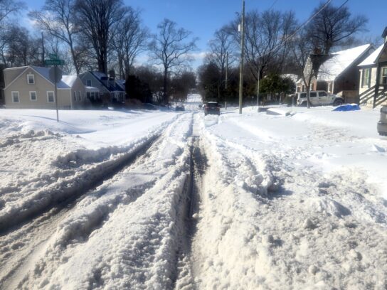 A snowy Stirling Road in Silver Spring. Jan. 26, 2026 Photo credit: Suzanne Pollak