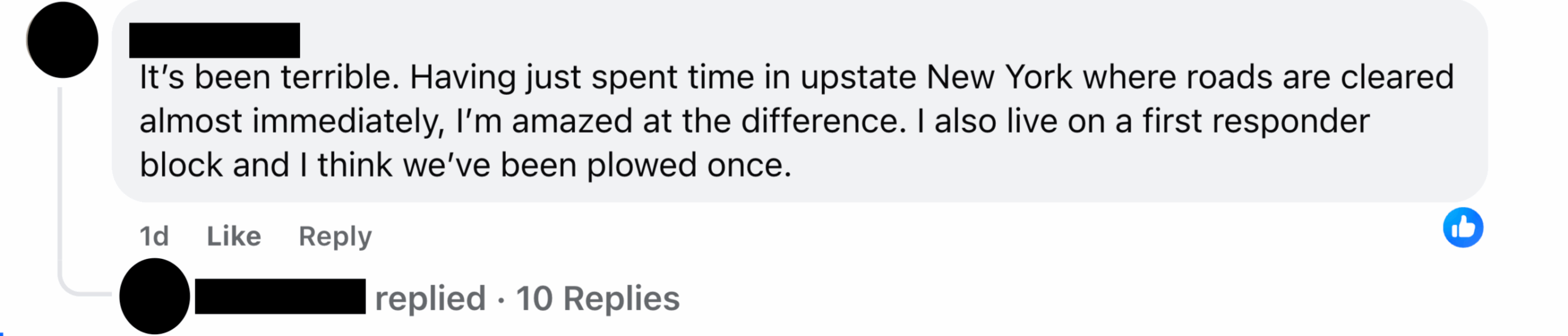 MoCo snow removal a slow process, compared to Upstate, NY, says one resident.