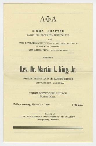 Program for an Evening with Martin Luther King, Jr. at Union Methodist Church from the Collection of the Smithsonian National Museum of African American History and Culture