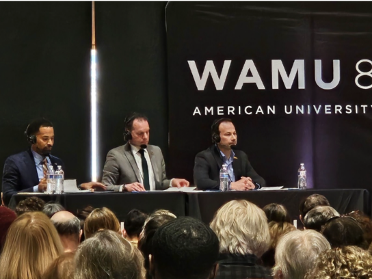 Friedson, Glass and Jawando at WAMU's Democratic County Executive debate. Photo Credit: Alan Bowser, Facebook.