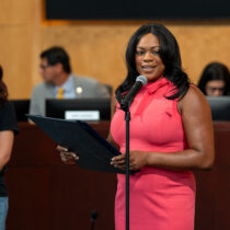 On July 16, 2024, Councilmember Laurie-Anne Sayles presents a proclamation to commemorate #WorldListeningDay and is joined by EveryMind Inc, Story Tapestries, the National Alliance on Mental Illness (NAMI) Montgomery County and the 4SW club at Northwest High School. World Listening Day takes place every year on July 18 and is dedicated to fostering understanding of the world and its natural environment, societies, and cultures through the practices of listening observation. Photo by Benjamin Sky Brandt for the Montgomery County Council.