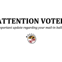 This is an image of a physical postcard Maryland voters affected by the mail-in ballot mix up will receive the update them on their replacement ballot status.