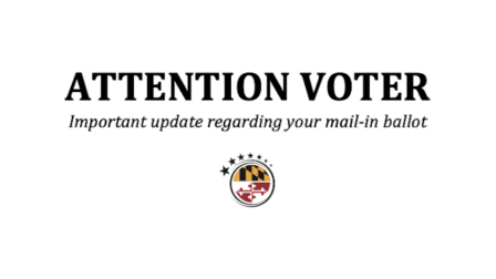 This is an image of a physical postcard Maryland voters affected by the mail-in ballot mix up will receive the update them on their replacement ballot status.
