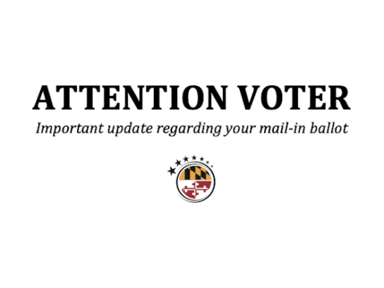This is an image of a physical postcard Maryland voters affected by the mail-in ballot mix up will receive the update them on their replacement ballot status.