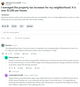 Screenshot of Reddit post from Go to MontgomeryCountyMDr/MontgomeryCountyMD thread.
