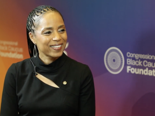 Sen. Angela Alsobrooks (D-Md.) talks with MCM at the the Congressional Black Caucus Foundation’s 55th Annual Legislative Conference in Washington, D.C. on Sept. 18, 2026