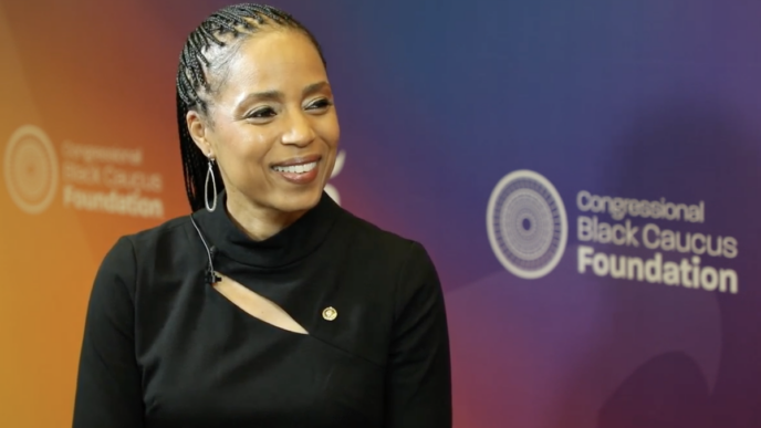 Sen. Angela Alsobrooks (D-Md.) talks with MCM at the the Congressional Black Caucus Foundation’s 55th Annual Legislative Conference in Washington, D.C. on Sept. 18, 2026